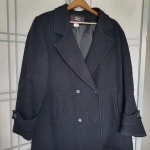Stephanie Mathews Black Wool Pea Coat